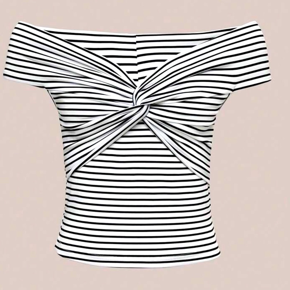Black and White Striped Twist Front Off the Shoulder Top Women's Size Small